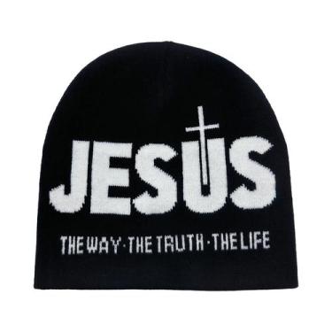 Imagem de Gorro Unissex De Tricô Jacquard Com Alfabeto JESUS, Térmico Para Outon