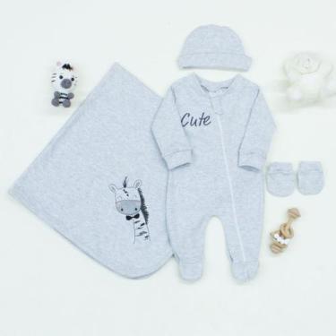 Imagem de Saída Maternidade Menino e Bordado Cute Zebra Cinza 100% Algodão Macio