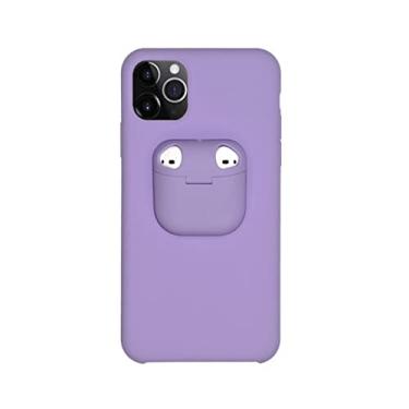 Imagem de Capinha capa para iPhone 11 Pro Max Silicone 2 em 1 Suporte para AirPods 1 2, Lilás
