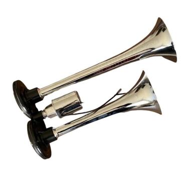 Imagem de Buzina A Ar 2 Dupla Cromada Caminhão 12V 24V Marítima