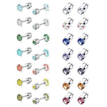 Imagem de Tornito 7 a 14 pares de brincos de aço inoxidável CZ para mulheres, conjunto de brincos de hélice de cartilagem de zircônia cúbica multicolorida 4 mm, Metal, Zircônia cúbica