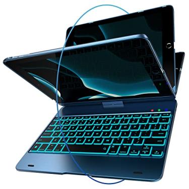 Imagem de Capa com teclado para iPad 2018 (6ª geração) – iPad 2017 (5ª geração) – iPad Pro 9.7 – iPad Air 2 e 1 – Fino e leve – Rotativo 360 – Sem fio/BT – retroiluminado 10 cores – Capa para