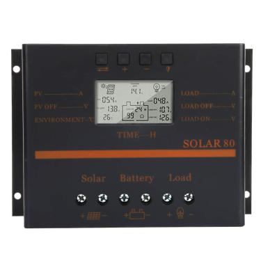 Imagem de painel de carga solar,Controlador de carregador solar, regulador de controle de descarga PWM 80A, controlador de descarga de carga de placa de controle automático de 12V 24V com visor LCD