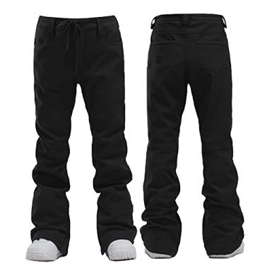 Imagem de Yajun Calças de esqui femininas à prova d'água calças de neve quentes ao ar livre respiráveis finas roupas esportivas grossas isoladas à prova de vento softshell, preto, 2GG (cintura: 96 cm)