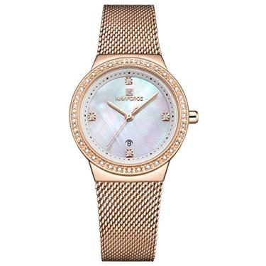 Imagem de SUKPETA Relógios femininos modernos, casuais, à prova d'água, de quartzo, com cinto de malha, Ouro rosa