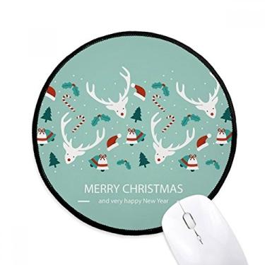 Imagem de Mouse pad de Natal com chapéu de alce e árvore de sino, tapete redondo para escritório para computador