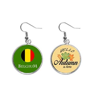 Imagem de Bélgica, Bruxelas, União Europeia, brinco pendente, folha de outono, joia