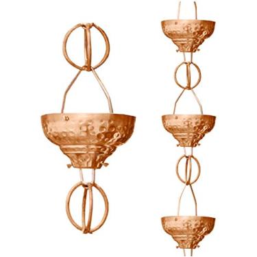 Imagem de Monarch Rain Chains Corrente de chuva com copo martelado oriental de cobre puro, corrente decorativa coletora de chuva de 2,5 m para calhas, grandes correntes de chuva para fora, calha de substituição