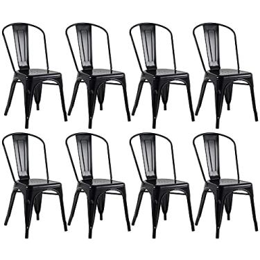 Imagem de Loft7, Kit 8 Cadeiras Iron Tolix Design Industrial em Aço Carbono Vintage Moderna e Elegante Versátil Sala de Jantar Cozinha Bar Restaurante Varanda Gourmet, Preto SemiBrilho.