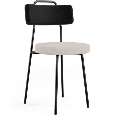 Imagem de Cadeira Decorativa Estofada Para Sala De Jantar Barcelona L02 Couríssimo Preto Linho Bege - Lyam