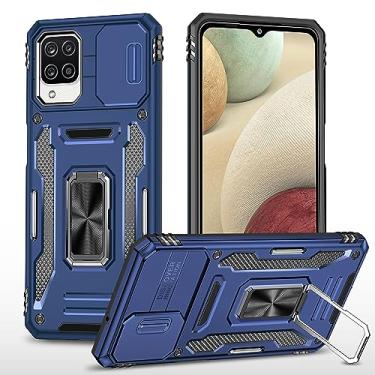 Imagem de Capa de telefone compatível com Samsung Galaxy A12 4G/5G/M12/F12 capa com capa de câmera deslizante, proteção robusta de corpo inteiro, suporte de anel de metal capa protetora à prova de choque de grau militar (cor: blu-escuro