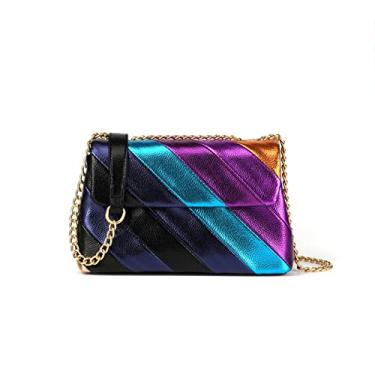 Imagem de BYKOINE Bolsa mensageiro feminina multicolorida couro PU costura bolsa de ombro corrente carteira transversal, HEISE, One Size