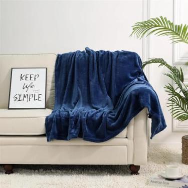 Imagem de Cobertor Manta em Microfibra Macia e Aveludada - Solteiro Casal e Queen (Azul-marinho, Solteiro)
