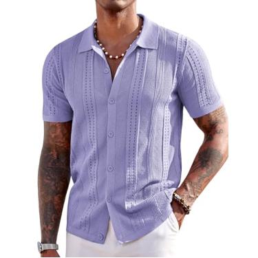Imagem de COOFANDY Camisa polo masculina de malha de manga curta com botões na moda casual verão praia, Lilás, M