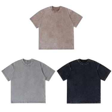 Imagem de Arnodefrance Camiseta folgada gola redonda camiseta de algodão manga curta tamanho grande, Preto/cinza/cáqui, XXG