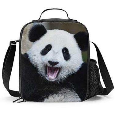 Imagem de PrelerDIY Lancheira Panda – Lancheira isolada para crianças design 3D engraçado com bolso lateral e alça de ombro lancheira perfeita para escola/acampamento/caminhada/piquenique/praia/viagem