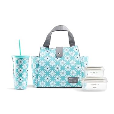 Imagem de Fit & Fresh Bolsa térmica Westport e kit de refeição para mulheres com 2 recipientes para alimentos e garrafa combinando Lancheira reutilizável, padrão, Aqua