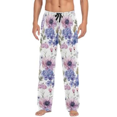Imagem de Calças de pijama masculinas separadas para pai, irmão, marido, namorado, presente, pijama masculino, Aquarela roxa floral, GG