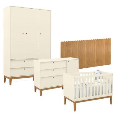 Imagem de Quarto de Bebê Unique 3 Portas com Cômoda Sapateira e Painel Farm Off White Eco Wood - Matic