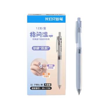 Imagem de Joucien 12 unidades/caixa-0,5 mm Caneta esferográfica de ação push, gel duplo macio e macio, caneta esferográfica de secagem rápida - azul (azul + aderência esbranquiçada)