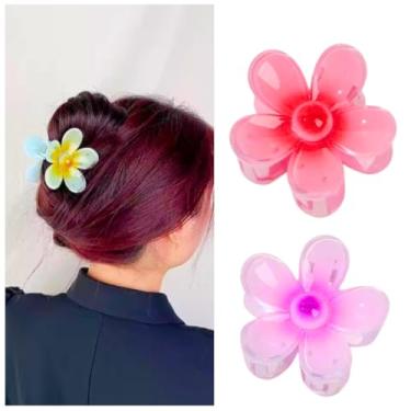 Imagem de Kit Piranha de Cabelo Flor Feminino Presilha Prendedor Pregadeira de Cabelo Flor BBB Maxi Praia Havaiana Blogueira Acessório Luxo Estilo Flores Brilho Moderna Colorida Elegante 2024 (Vermelha e Lilás)
