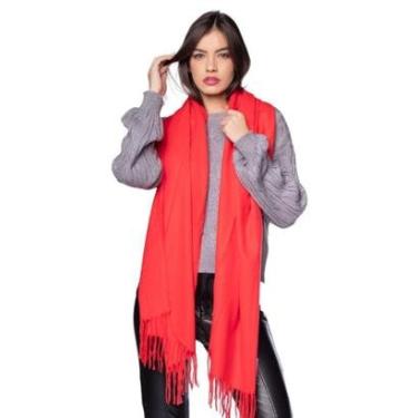 Imagem de Cachecol Feminino Pashmina Liso com Franjas Vermelho-Feminino