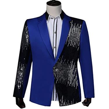 Imagem de Blazer de patchwork masculino lantejoulas slim fit terno de um botão jaqueta festa baile noite roupas cavalheiro terno formal para banquete, D, G (busto: 104 cm)
