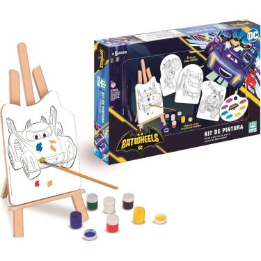 Imagem de Conjunto Pintura Batwheels 13 Peças Cavalete Em Madeira 45cm Brinquedo Didático