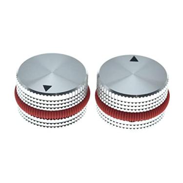 Imagem de KAISH 2 puxadores de potenciômetro de alumínio de 63/64" (25 mm) de diâmetro de 1/4" universal de metal para guitarra/baixo/amplificador AMPS/amplificador de potência/pré-amplificadores/equipamentos de áudio prata com anel de vedação de borracha vermelha