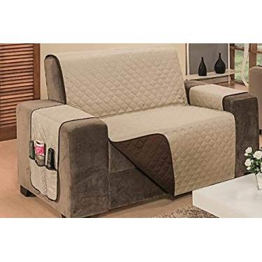 Imagem de Protetor De Sofá Impermeável 2 Lugares Padrão Liso Dupla Face Tecido Microfibra Kaqui/Marrom