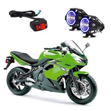 Imagem de Par Farol de Milha Angel Eye U7 Azul para Moto Kawasaki NINJA 650R 649