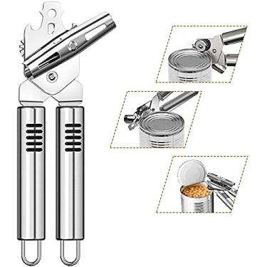 Imagem de Abridor de latas de aço inoxidável para cozinha, abridor de latas de aço inoxidável, borda lisa, durável, seguro para alimentos, abridor de garrafa de cerveja 3 em 1, pegador para idosos com artrite e mãos (embalagem com 2)