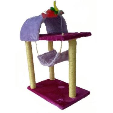 Imagem de Arranhador Para Gatos Com Toca E Rede - Roxo E Lilas - Akara Do Gato