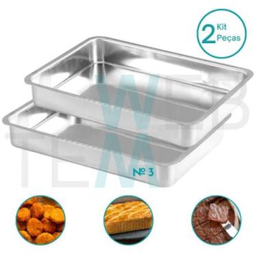 Imagem de Kit 2 Assadeiras Retangular Alta nº3 Alumínio Sustentável para Assados