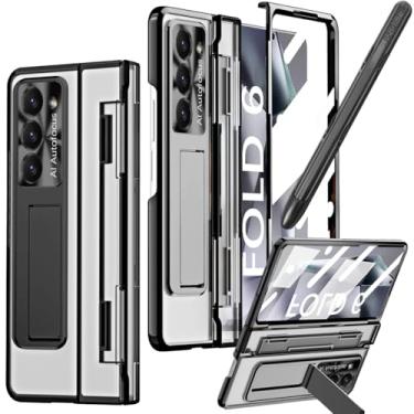 Imagem de YQODSZ Capa para Samsung Galaxy Z Fold 6 com suporte para caneta S e Stylus, Z Fold 6 5g capa transparente transparente com protetor de tela de proteção de dobradiça capa protetora para Z Fold 6 2024