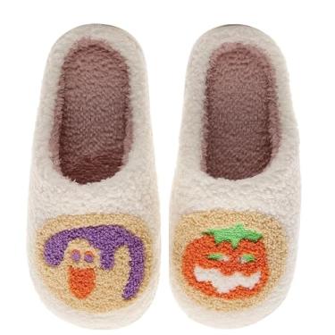 Imagem de JINLONYU Pantufas de abóbora de Halloween para mulheres, homens, lanterna, gato, abóbora, quentes, aconchegantes, ambientes internos e externos, Cookie Pumpkin, 7.5-8.5 Women/6.5-7.5 Men