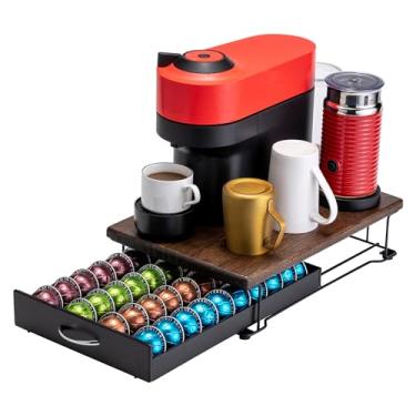 Imagem de Flagship Para gaveta de cápsulas Nespresso Vertuo suporte de cápsulas organizador de cápsulas de café estilo moderno e suporte de máquina de café topo de madeira (capacidade de 40 cápsulas)