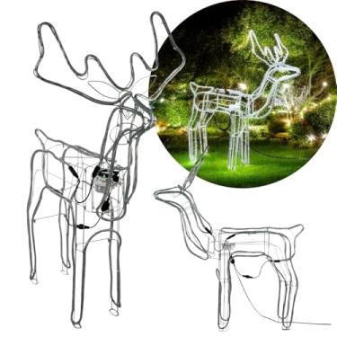 Imagem de Rena Macho Natal, armação com led e movimento, ambiente interno e externo, grande - Decoração natalina - Branco frio, 110v