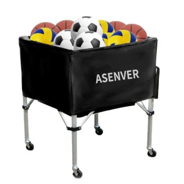 Imagem de ASENVER Carrinho de bola portátil removível para basquete hopper futebol vôlei cesta dobrável para armazenamento de bolas (preto)