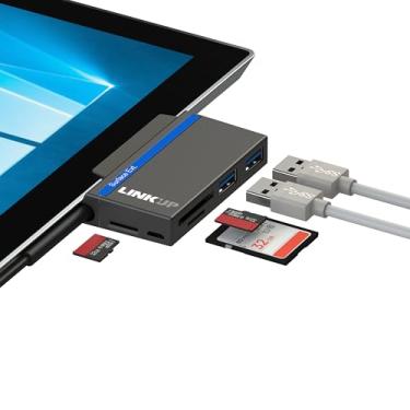 Imagem de LINKUP - Estação de ancoragem compatível com Microsoft Surface GO | Hub leitor de cartão SDXC 6 em 1 | 2 entradas USBA-3.0 2X SD 1xMicroSD 1xUSB-B Micro Power-In | Compatível com plugue de alimentação