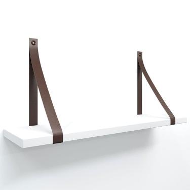 Imagem de Prateleira Em Mdf Branco 50x15cm Com Alça Cor Café
