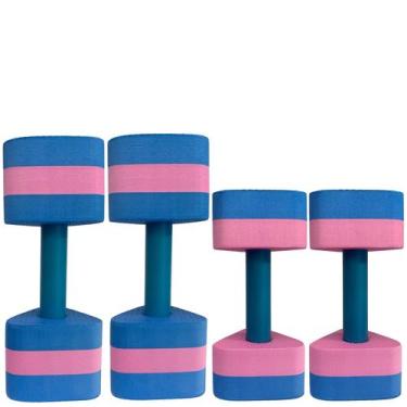Imagem de Kit 2 Pares Halteres Aquáticos Em EVA P 1-2kg M 2-3kg Azul/Rosa Dafoca