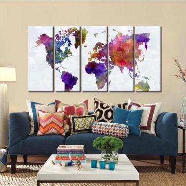 Imagem de Quadro Decorativo Mapa Mundi Color 140x65 em tecid - Wall Frame