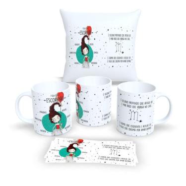 Imagem de Kit Com Almofada 30x30cm e Caneca de Porcelana Signos Escorpião - Esta