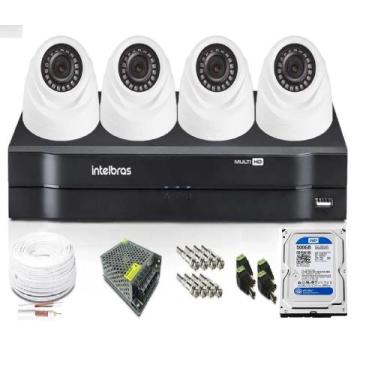Imagem de Kit Cftv 4 Câmeras DomeS 720p + Dvr Intelbras 4 Canais C/Hd 500Gb