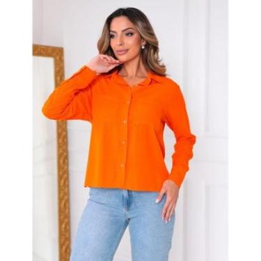 Imagem de Camisas Femininas Social 2 Bolso Camisete Manga Longa Branca feminina Variação-Feminino