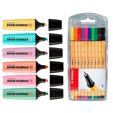 Imagem de Kit Caneta Point 88 E Marca Texto Stabilo Boss Pastel