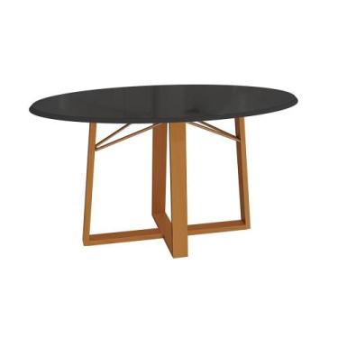 Imagem de Mesa de Jantar Kappesberg em Madeira Maciça com Tampo de Vidro Preto F