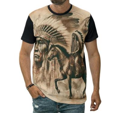 Imagem de Camiseta Cacique Indígena A Cavalo Cocar Chefe De Tribo Arte - Darkwoo