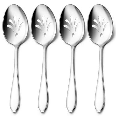 Imagem de E-far colheres de servir com fenda de aço inoxidável, colheres de sopa de metal de 4 peças, conjunto de utensílios para servir hostess para catering, buffet, festa, cozinha, restaurante, lav